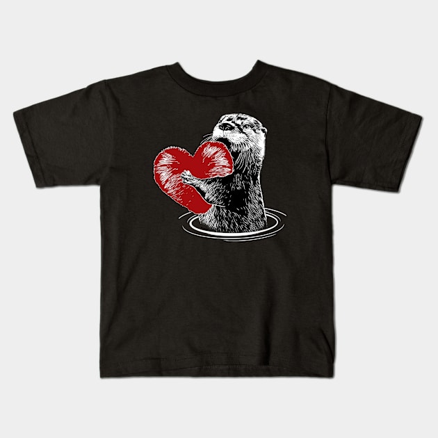 Otter and sweet red heart, adorable animals, otters lovers Kids T-Shirt by Collagedream